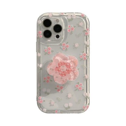 Cute Quicksand Pink Flower Holder Phone Case For Samsung Galaxy S24 Ultra S23 S22 Plus S21 FE A15 A35 A55 A34 A54 A33 Soft Cover