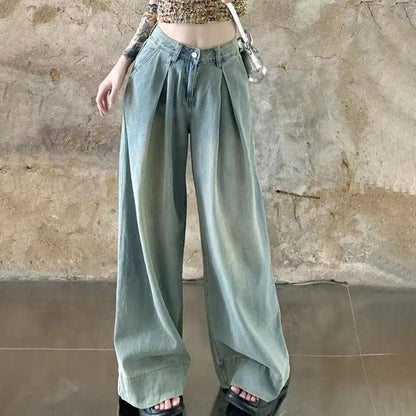 Fashion Retro Casual Loose Vertical Mopping Jeans For Women