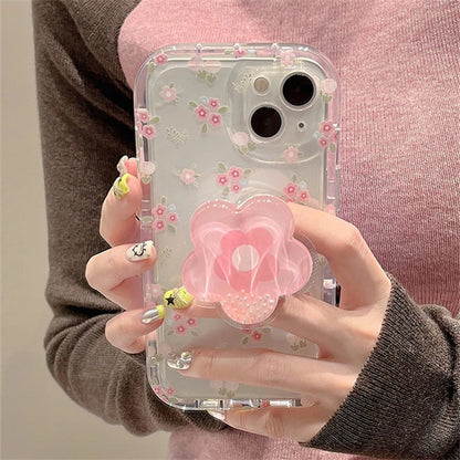 Cute Quicksand Pink Flower Holder Phone Case For Samsung Galaxy S24 Ultra S23 S22 Plus S21 FE A15 A35 A55 A34 A54 A33 Soft Cover