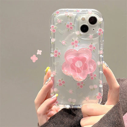 Cute Quicksand Pink Flower Holder Phone Case For Samsung Galaxy S24 Ultra S23 S22 Plus S21 FE A15 A35 A55 A34 A54 A33 Soft Cover